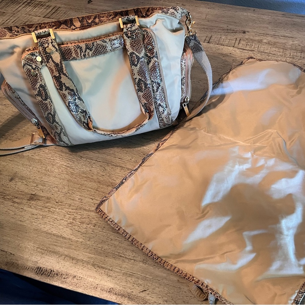 Tory Burch Beige Canvas Baby Bag with Snake-Print Trim